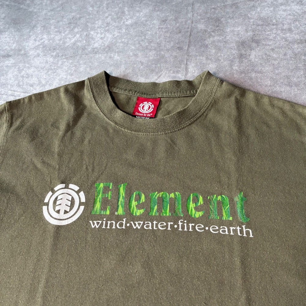 Vintage Element Skateboards Graphic Tee Olive Green Wind Water Fire Earth  M